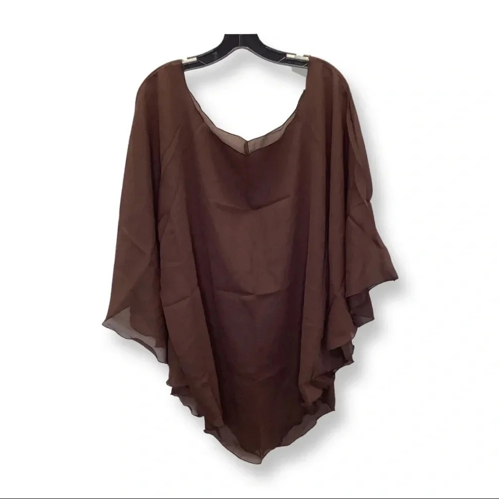 Zuliana Brown L/XL Flowy Sheer Sleeve Cover Up a Top. Made in USA. New With Tags